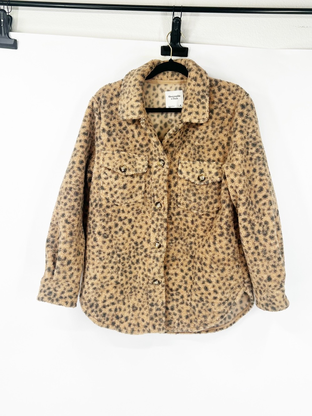Abercrombie & Fitch Long Sleeve Sherpa Leopard Print Shacket